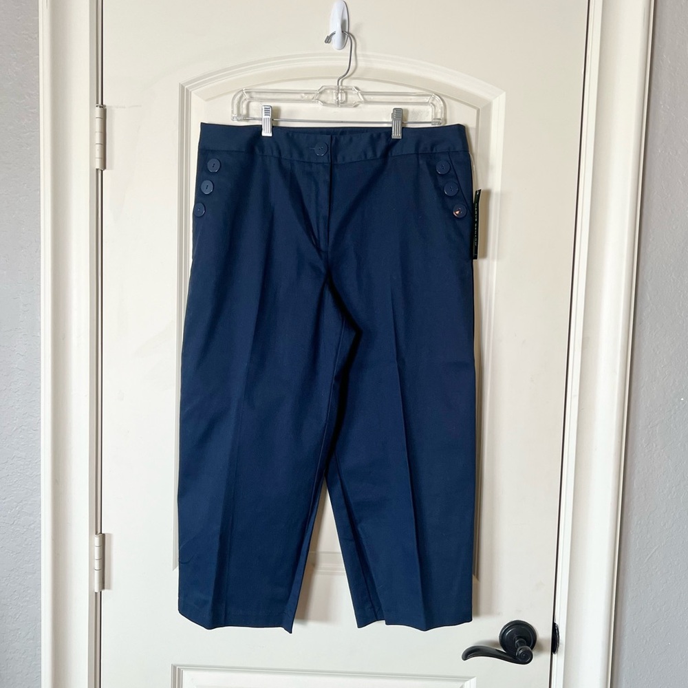 NWT Harve Benard Navy Blue Capri Pants Size 14 Cropped Stretch Slacks Capris